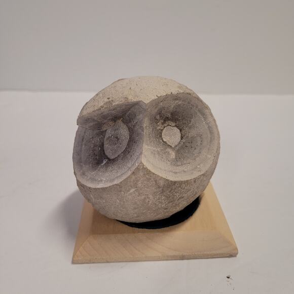 Owl Figurine Stone Primitive on Wooden Base Table Top Statue Gray - Picture 2 of 9